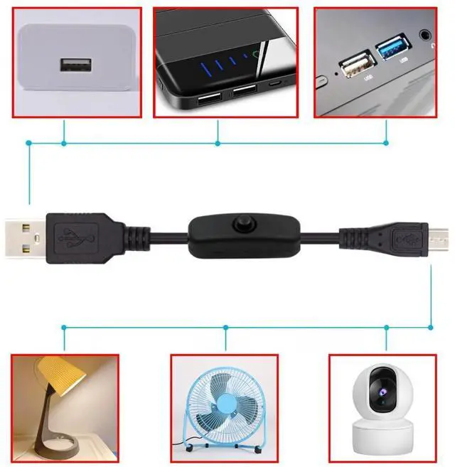 Alt view image 4 of 7 - USB Power Switch Extension Cable USB 2.0 Male to Micro USB Male with On/Off Power Switch Button DC 5V Power Extension Cable 1.5M