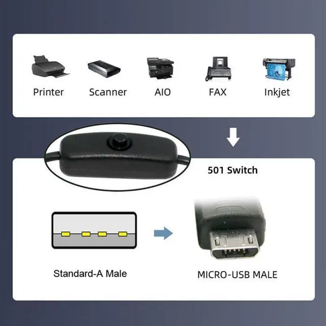 Alt view image 7 of 7 - USB Power Switch Extension Cable USB 2.0 Male to Micro USB Male with On/Off Power Switch Button DC 5V Power Extension Cable 1.5M