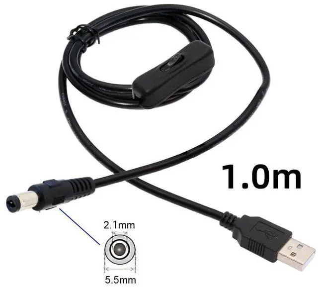 Alt view image 7 of 7 - USB Power Switch Extension Cable USB 2.0 Male to DC 5.5x2.1mm Male with On/Off Power Switch Button DC 5V Power Extension Cable 1.0M