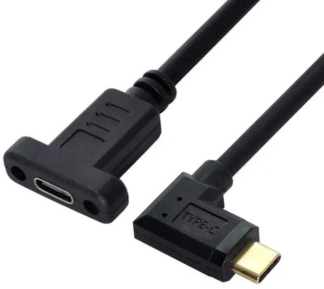 Main image of USB 3.1 Gen 2 10Gbps USB C Male to Female 90 Degree Right Angled Fast Charging Data Video Transfer Extension Cable with Panel Mount Hole 0.3M