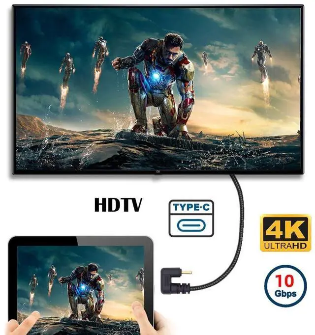 Alt view image 3 of 7 - USB 3.1 Gen 2 10Gbps USB C Male to Female 90 Degree Right Angled Fast Charging Data Video Transfer Extension Cable with Panel Mount Hole 0.3M