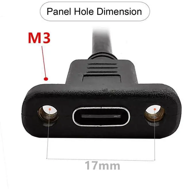 Alt view image 7 of 7 - USB 3.1 Gen 2 10Gbps USB C Male to Female 90 Degree Right Angled Fast Charging Data Video Transfer Extension Cable with Panel Mount Hole 0.3M