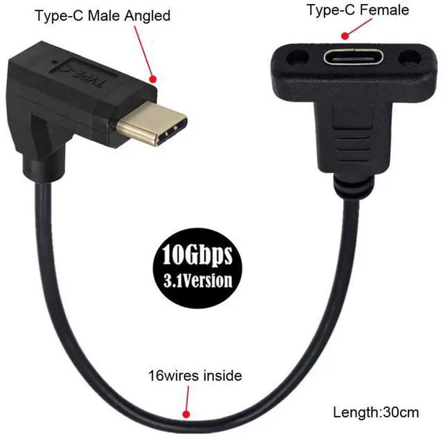 Alt view image 6 of 7 - USB 3.1 Gen 2 10Gbps USB C Male to Female 90 Degree UP Angled Fast Charging Data Video Transfer Extension Cable with Panel Mount Hole 0.3M