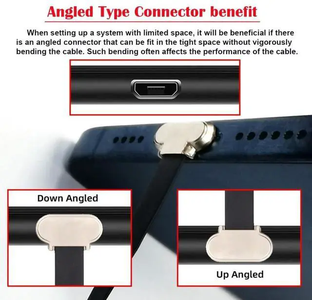 Alt view image 3 of 7 - Micro USB Short Flat Cable, USB 2.0 Micro USB 5Pin Dual 90 Degree Angled 5V2A Fast Charge Data Extension Cable 0.52FT