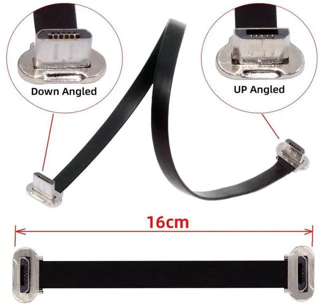 Alt view image 5 of 7 - Micro USB Short Flat Cable, USB 2.0 Micro USB 5Pin Dual 90 Degree Angled 5V2A Fast Charge Data Extension Cable 0.52FT