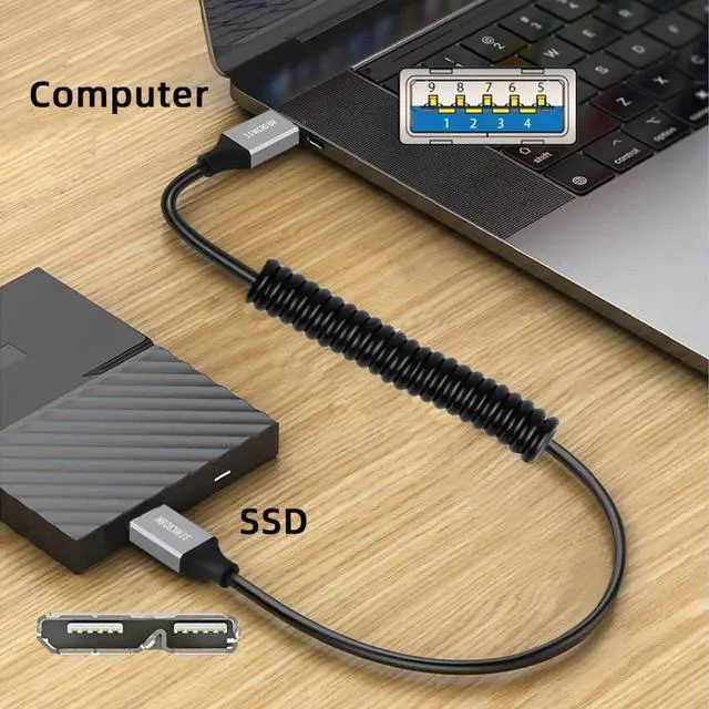Alt view image 4 of 7 - USB 3.0 Coiled Cable,USB 3.0 Male to Micro USB 3.0 Male High Speed Data Transfer Charging Cable 3.28FT for Phone/Laptop/USB Flash Drive