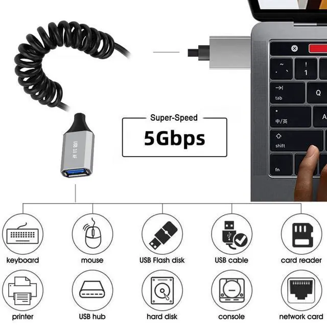 Alt view image 2 of 7 - USB 3.0 Coiled Cable,USB 3.0 Male to Female High Speed Data Transfer Charging Cable 3.28FT for Phone/Laptop/USB Flash Drive