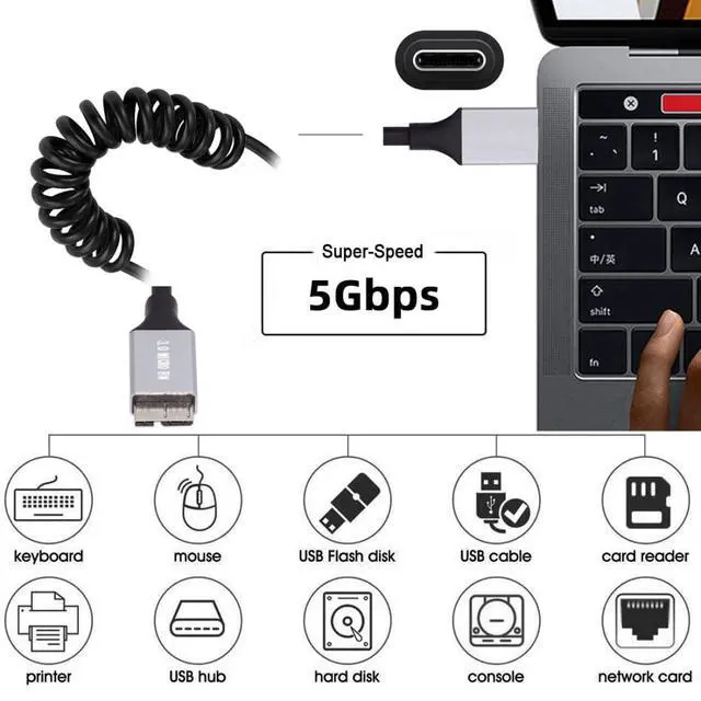Alt view image 3 of 7 - USB 3.0 Coiled Cable,Micro USB 3.0 Male to USB C Male High Speed Data Transfer Charging Cable 3.28FT for Phone/Laptop/USB Flash Drive