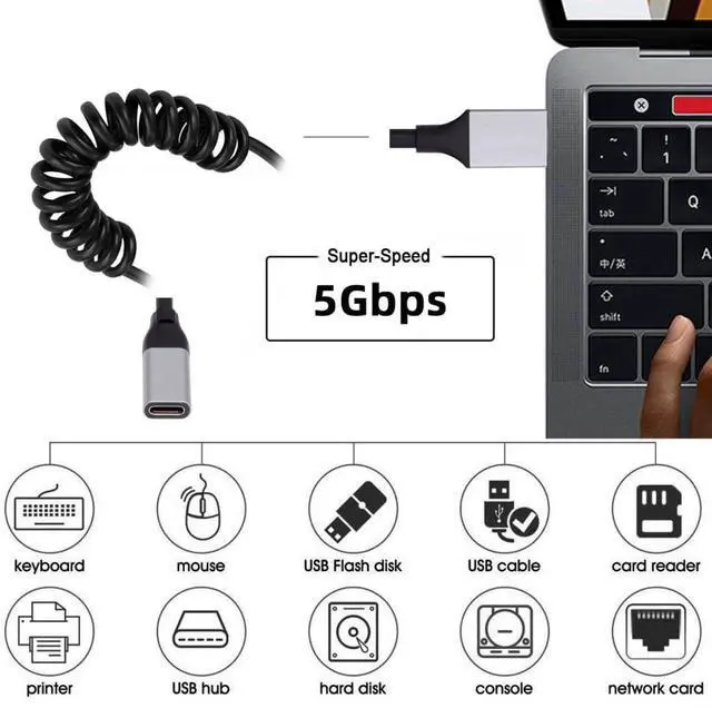 Alt view image 2 of 7 - USB 3.0 Coiled Cable,USB 3.0 Male to USB C Female High Speed Data Transfer Charging Cable 3.28FT for Phone/Laptop/USB Flash Drive