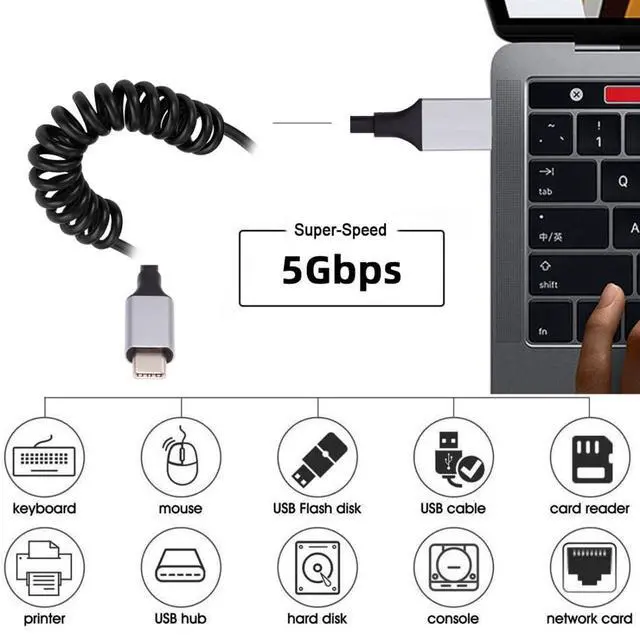 Alt view image 2 of 7 - USB 3.0 Coiled Cable,USB 3.0 Male to USB C Male High Speed Data Transfer Charging Cable 3.28FT for Phone/Laptop/USB Flash Drive