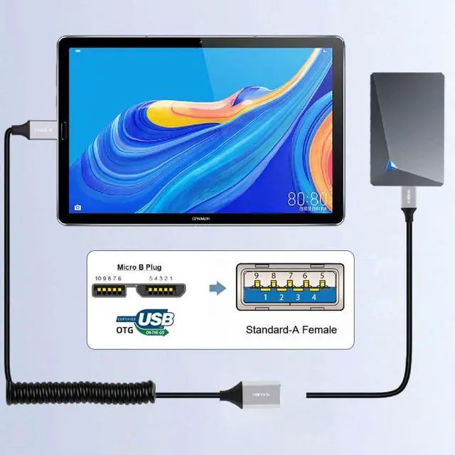 Alt view image 4 of 7 - USB 3.0 Coiled Cable,Micro USB 3.0 Male to USB 3.0 Female High Speed Data Transfer Charging Cable 3.28FT for Phone/Laptop/USB Flash Drive