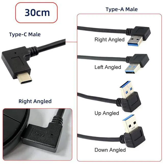 Alt view image 5 of 7 - USB 3.0 to USB C 90 Degree UP Angled Data Extension Cable for Tablet Mobile Phone Hard Disk Drive 30cm