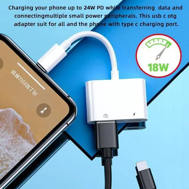 Alt view image 7 of 7 - 2 in 1 USB C to USB 3.0 Socket OTG Adapter with PD 24W Charge for Laptop Tablet Phone