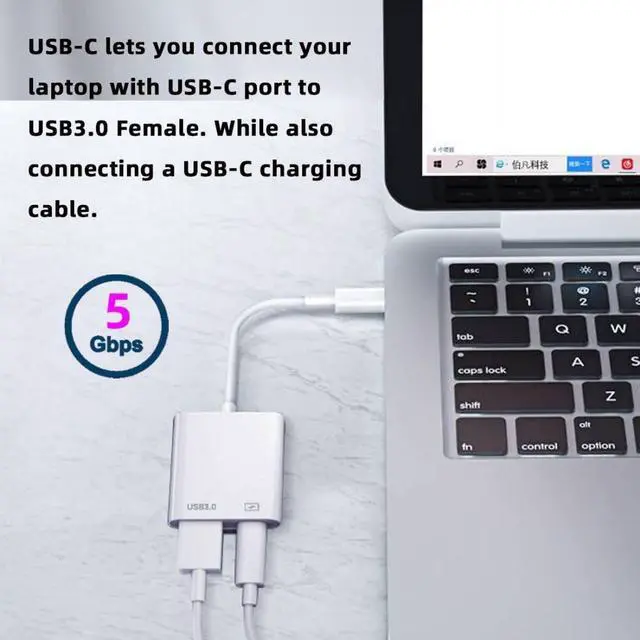 Alt view image 6 of 7 - 2 in 1 USB C to USB 3.0 Socket OTG Adapter with PD 24W Charge for Laptop Tablet Phone