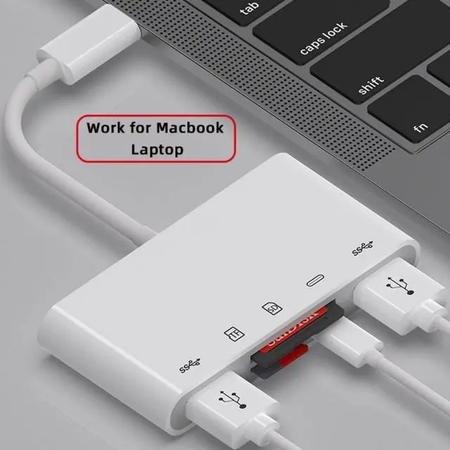 Alt view image 6 of 7 - CY 5 in 1 USB C to 2 USB 3.0 TF Micro SD SDXC SDHC Card Reader Adapter 5Gbps Compatible with PD 27W for Laptop Tablet Phone