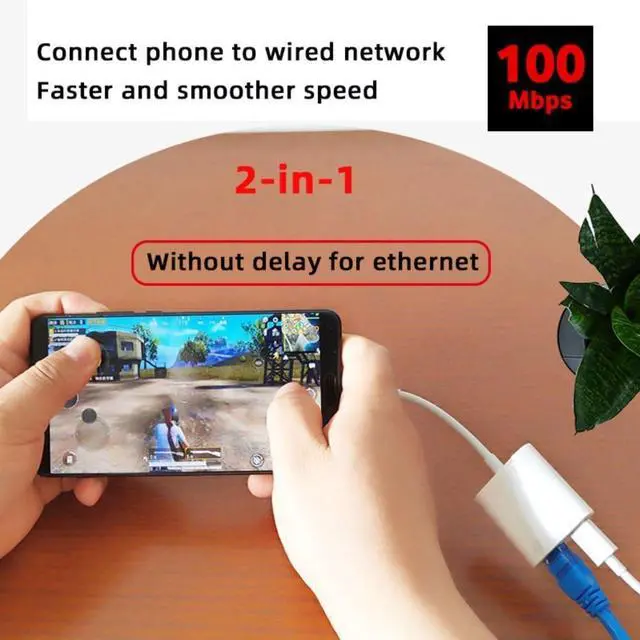 Alt view image 5 of 7 - 2 in 1 USB C to RJ45 100Mbps Networking Adapter with PD 24W Charge for Laptop Tablet Phone