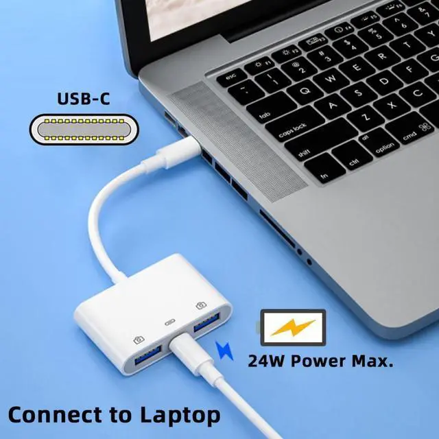 Alt view image 5 of 7 - 3 in 1 USB C to 2 USB 3.0 Socket OTG Adapter with PD 24W Charge for Laptop Tablet Phone