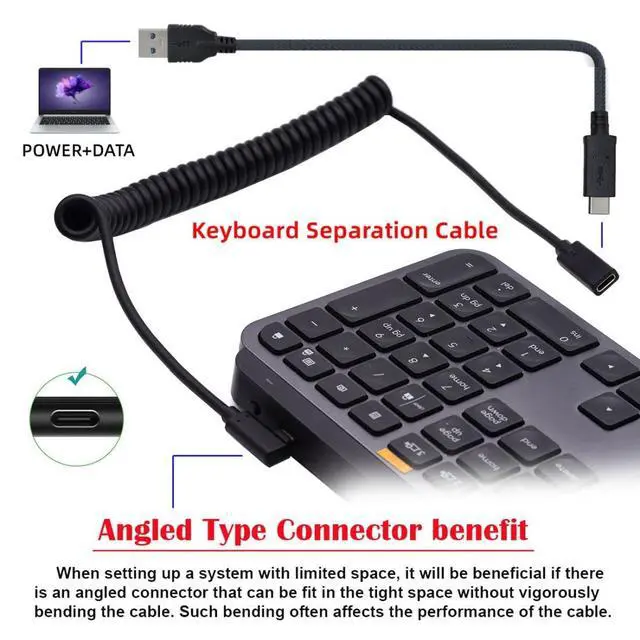 Alt view image 3 of 7 - USB C Coiled Stretch Cable USB Type C Male to Female Power Data Extension Cable for Keyboard Mouse