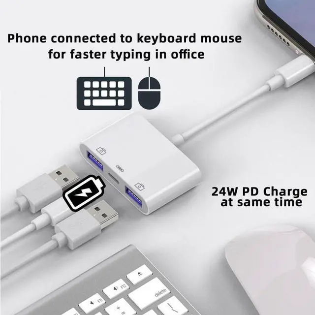 Alt view image 2 of 7 - 3 in 1 USB C to 2 USB 3.0 Socket OTG Adapter with PD 24W Charge for Laptop Tablet Phone