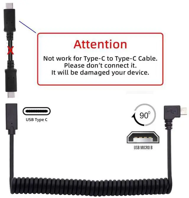 Alt view image 2 of 7 - Micro USB Coiled Stretch Cable Micro USB Male to USB C Female Power Data Extension Cable for Keyboard Mouse