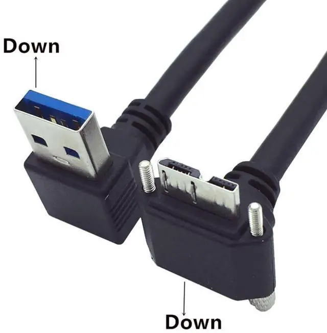 Alt view image 2 of 7 - USB 3.0 to Micro USB 3.0 90 Degree Down Angled with Locking Screw Panel Cable 25cm