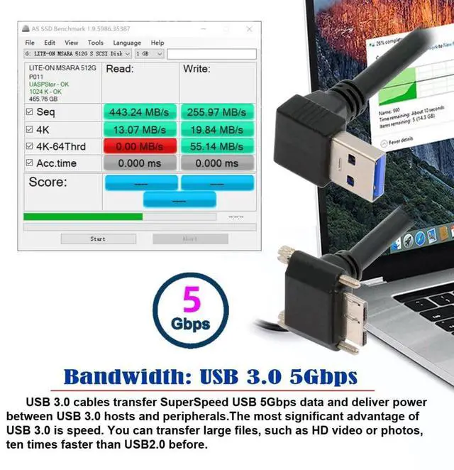 Alt view image 5 of 7 - USB 3.0 to Micro USB 3.0 90 Degree Down Angled with Locking Screw Panel Cable 25cm