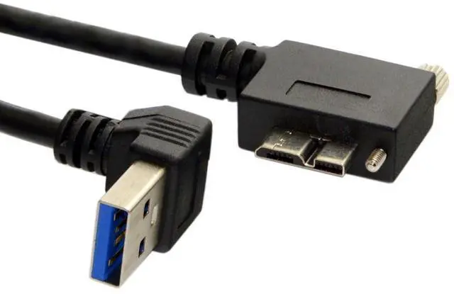 Alt view image 2 of 6 - USB 3.0 to Micro USB 3.0 90 Degree Left Angled with Locking Screw Panel Cable 0.5M