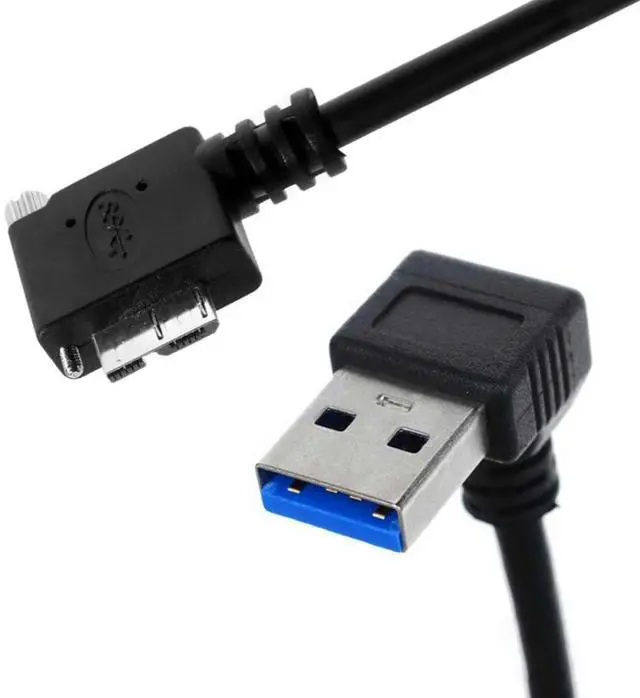 Alt view image 3 of 6 - USB 3.0 to Micro USB 3.0 90 Degree Left Angled with Locking Screw Panel Cable 0.5M