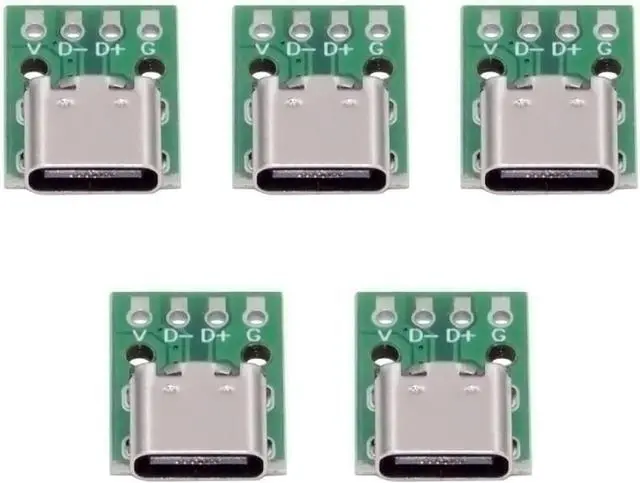 Main image of 5 Pack USB C DIY Connector, Pitch 2.54mm USB 2.0 Type C 4Pin Female Socket Port Repair Replacement Solder Adapter