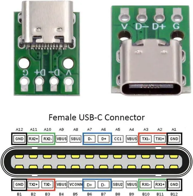 Alt view image 2 of 7 - 5 Pack USB C DIY Connector, Pitch 2.54mm USB 2.0 Type C 4Pin Female Socket Port Repair Replacement Solder Adapter