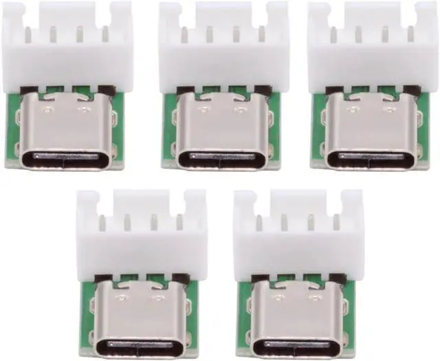 Main image of 5 Pack USB C DIY Connector, Pitch 2.54mm Vertical 4Pin to USB 2.0 Type C Female Socket Port Repair Replacement Solder Adapter with Wafer Socket