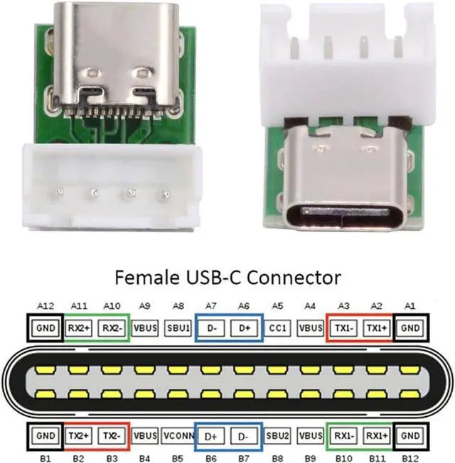 Alt view image 3 of 7 - 5 Pack USB C DIY Connector, Pitch 2.54mm Vertical 4Pin to USB 2.0 Type C Female Socket Port Repair Replacement Solder Adapter with Wafer Socket