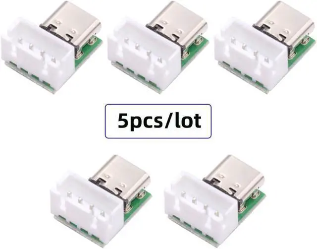 Alt view image 7 of 7 - 5 Pack USB C DIY Connector, Pitch 2.54mm Vertical 4Pin to USB 2.0 Type C Female Socket Port Repair Replacement Solder Adapter with Wafer Socket