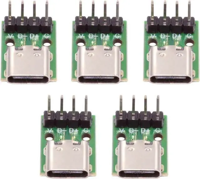 Main image of 5 Pack USB C DIY Connector, Pitch 2.54mm Vertical 4Pin to USB 2.0 Type C Female Socket Port Repair Replacement Solder Adapter