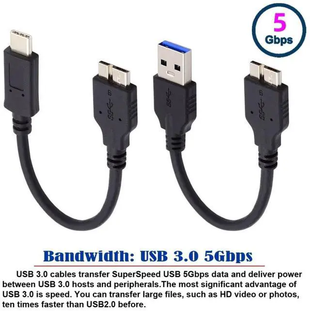 Alt view image 4 of 7 - 2 Pack USB 3.0/USB C Male to Micro B Male Cable for Portable Hard Disk 15cm