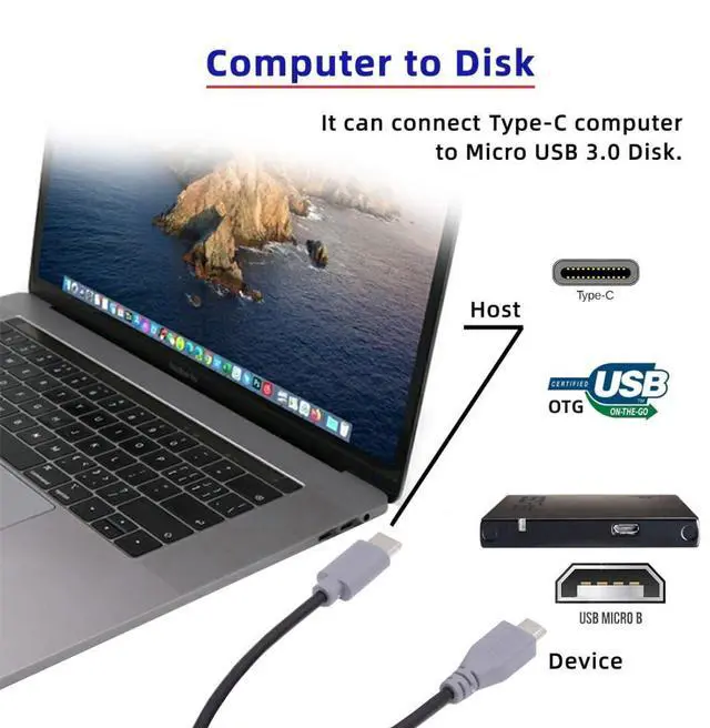 Alt view image 3 of 7 - 3.28FT USB C to Micro USB 2.0 Data/Charge Cable for Laptop Phone USB C Host to Micro USB Device Power Bank/Camera/Dongle/Hard Disk