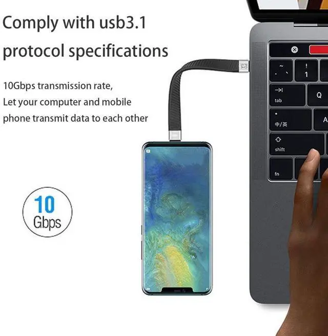 Alt view image 4 of 7 - USB-C Type-C Male to USB-C Male USB 3.1 10Gbps 65W 3A Flat Slim FPC Data Cable for Laptop & Phone 13cm