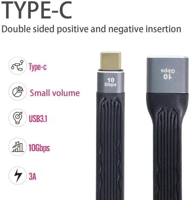 Alt view image 3 of 7 - USB 3.0 Type A Female to USB-C USB 3.1 Type C Male Host OTG Flat Slim FPC Data Cable for Laptop & Phone