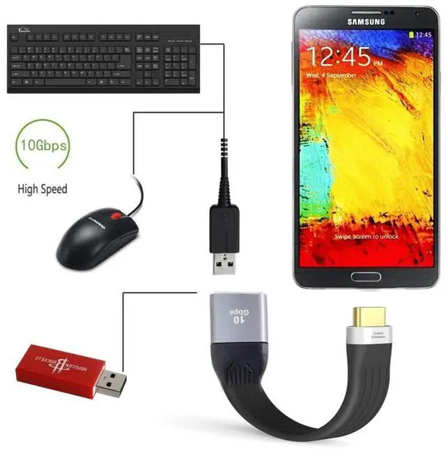 Alt view image 4 of 7 - USB 3.0 Type A Female to USB-C USB 3.1 Type C Male Host OTG Flat Slim FPC Data Cable for Laptop & Phone