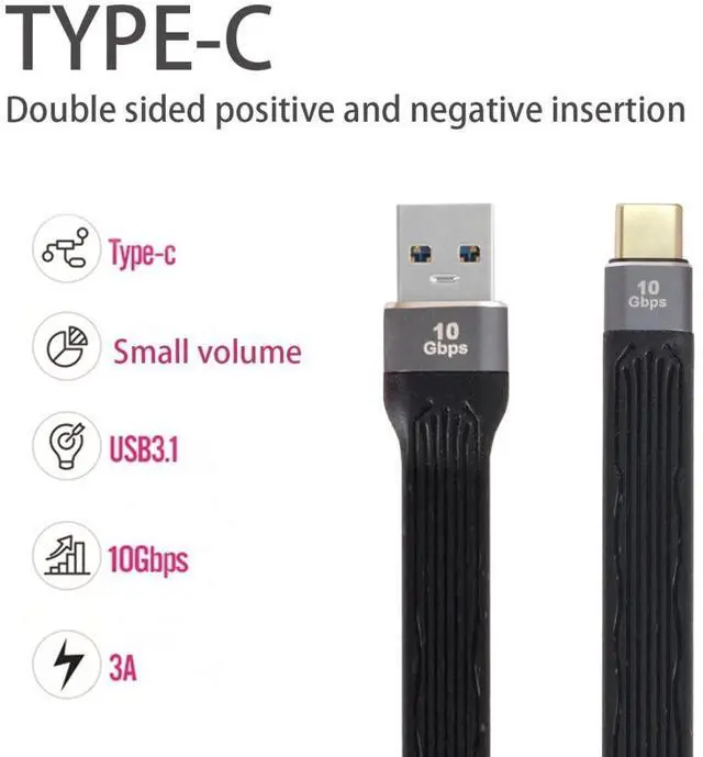 Alt view image 2 of 7 - USB 3.0 Type A Male to USB-C USB 3.1 Type C Male Host 10Gbps Flat Slim FPC Data Cable for Laptop & Phone
