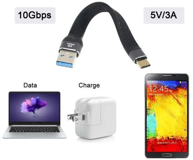 Alt view image 5 of 7 - USB 3.0 Type A Male to USB-C USB 3.1 Type C Male Host 10Gbps Flat Slim FPC Data Cable for Laptop & Phone