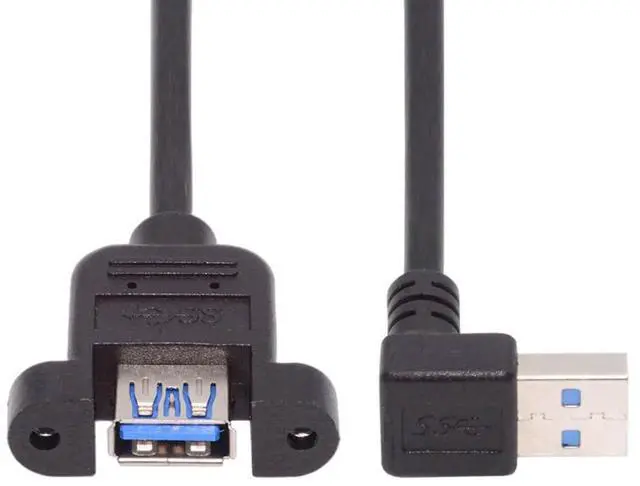 Alt view image 7 of 7 - 12 Inch Short USB Extension Cable, USB 3.0 Male to Female 90 Degree UP Angled Panel Mount Type Cable with Screws