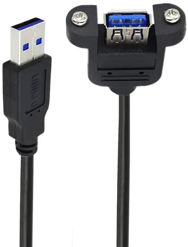 Main image of 12 Inch Short USB Extension Cable, USB 3.0 Male to Female Panel Mount Type Cable with Screws