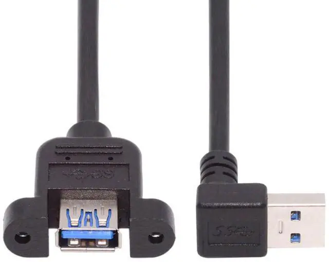 Alt view image 7 of 7 - 12 Inch Short USB Extension Cable, USB 3.0 Male to Female 90 Degree Down Angled Panel Mount Type Cable with Screws