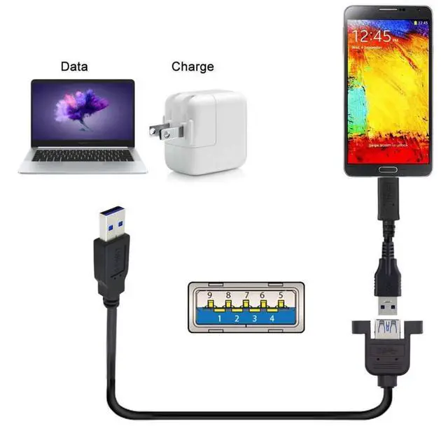 Alt view image 5 of 7 - 12 Inch Short USB Extension Cable, USB 3.0 Male to Female Panel Mount Type Cable with Screws