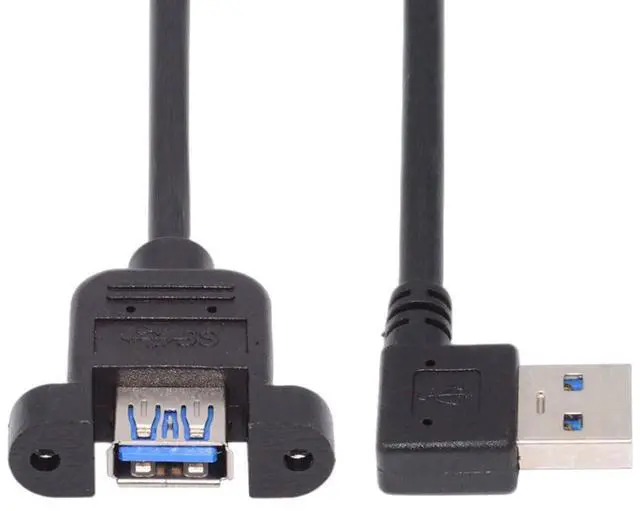 Alt view image 7 of 7 - 12 Inch Short USB Extension Cable, USB 3.0 Male to Female 90 Degree Left Angled Panel Mount Type Cable with Screws
