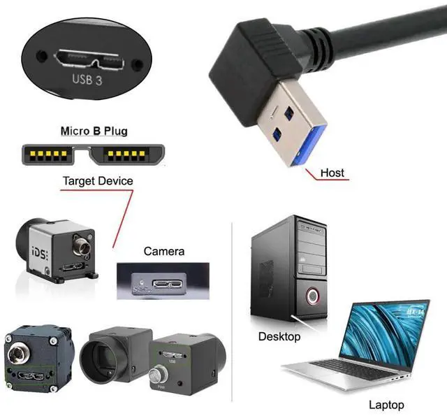 Alt view image 4 of 7 - USB 3.0 to Micro USB 3.0 90 Degree Down Angled with Locking Screw Panel Cable 25cm