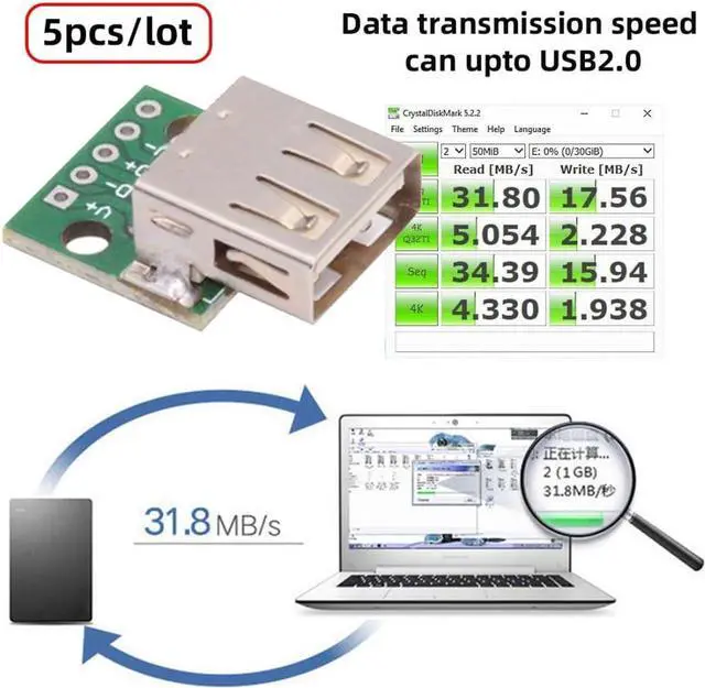 Alt view image 3 of 7 - 5 Pack USB 2.0 DIY Connector,USB 2.0 Type-A 5Pin Female Socket Port Repair Replacement Solder Adapter