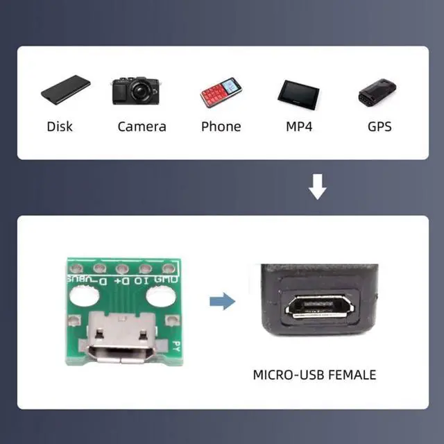 Alt view image 4 of 7 - 5 Pack USB 2.0 DIY Connector,Micro USB 6Pin Female Socket Port Repair Replacement Solder Adapter with Flange