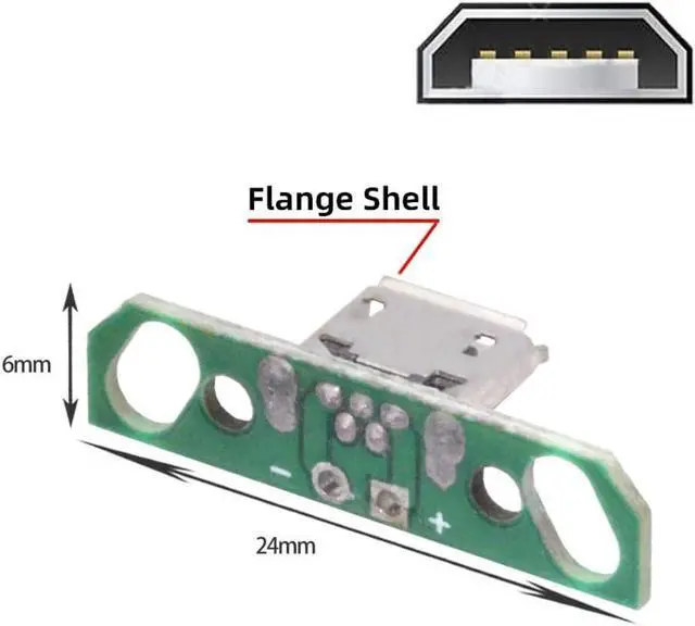 Alt view image 3 of 7 - 5 Pack USB 2.0 DIY Connector,Micro USB 2Pin Female Socket Port Repair Replacement Solder Adapter with Flange